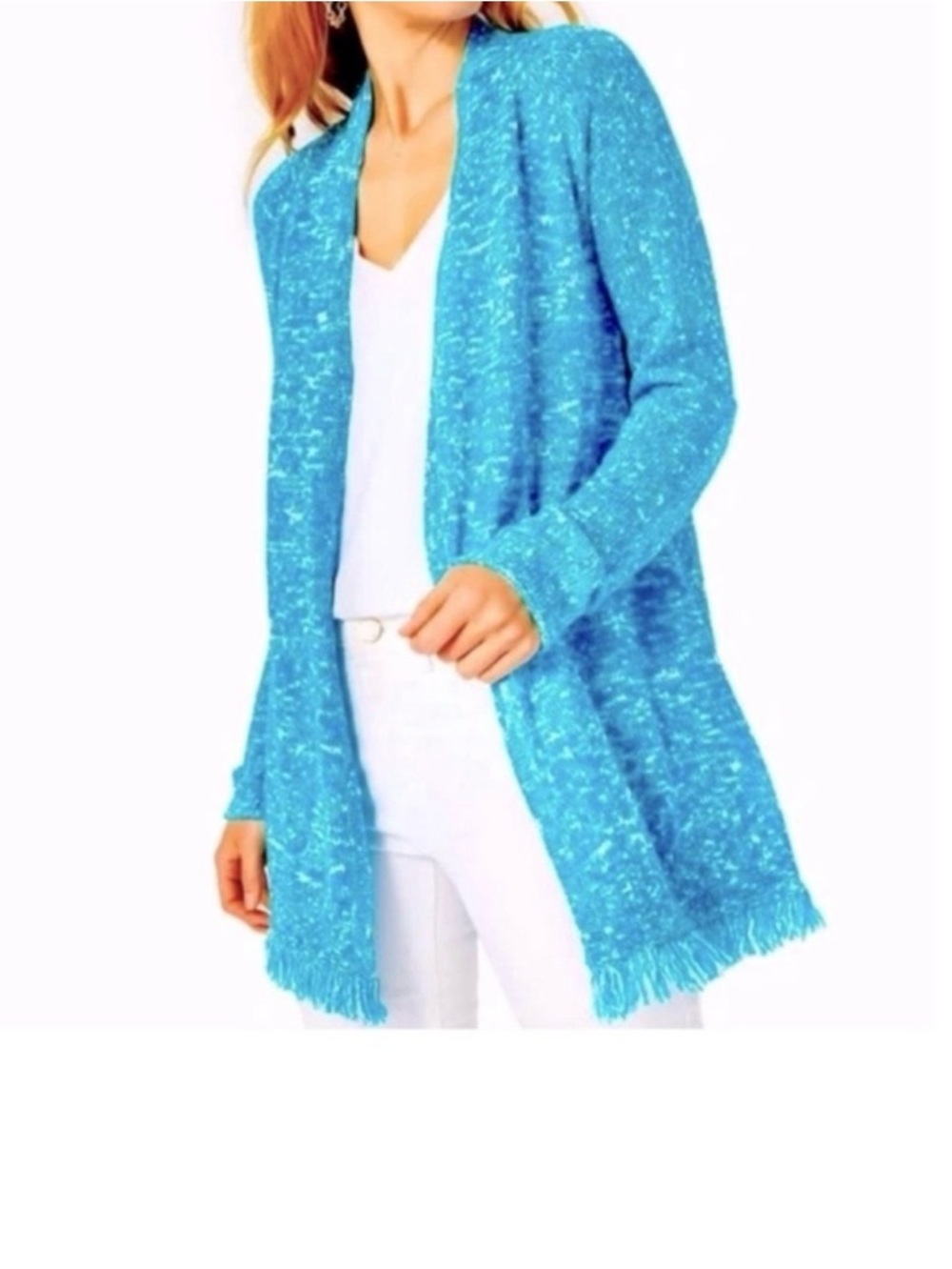 NWT Lilly Pulitzer Turquoise Shore
MAVERY CARDIGAN Marled
Raglan Fringe Blue